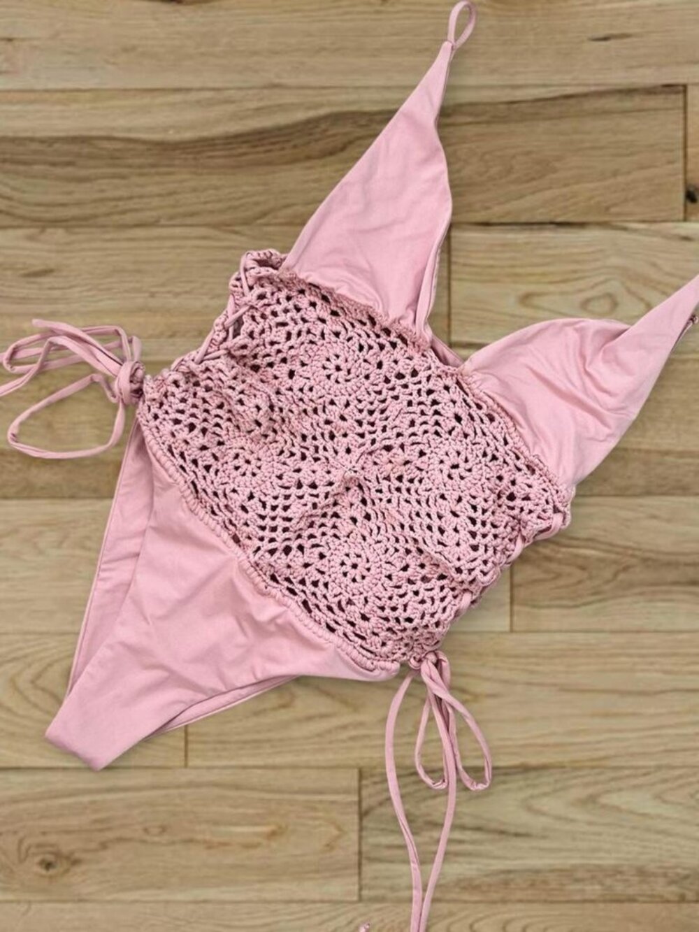 Frankie’s Bikinis pink crochet floral Lilah one piece swimsuit ⭐️  size medium